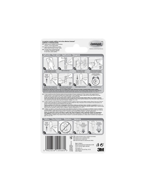 Gancho para toallas, grande, blanco, 1 ud + 2 tiras, máx 2,2 kg