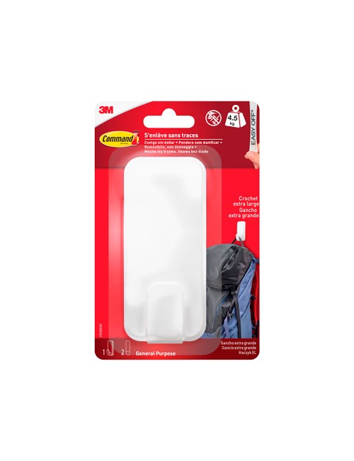 Gancho para utensilios, extragrande, blanco, 1 ud + 2 tiras, máx 4,5 kg