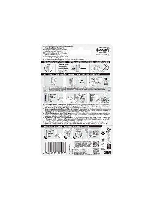 Gancho para utensilios, extragrande, blanco, 1 ud + 2 tiras, máx 4,5 kg