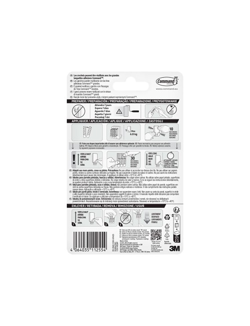 Gancho para utensilios, extra grande, blanco, 1 ud + 3 tiras, máx 6,8 kg