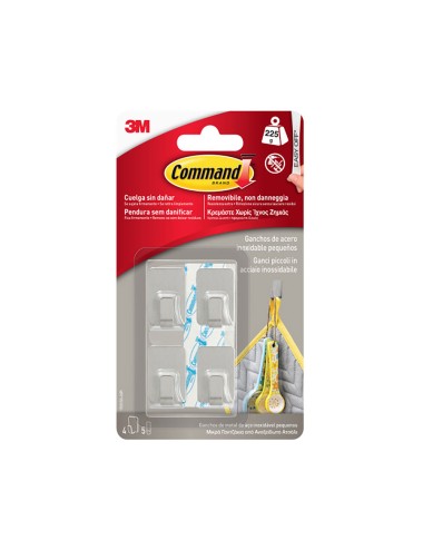 Gancho de acero inoxidable, pequeño, 19 x 30 x 15 mm, 4 uds + 5 tiras, máx 225 gr