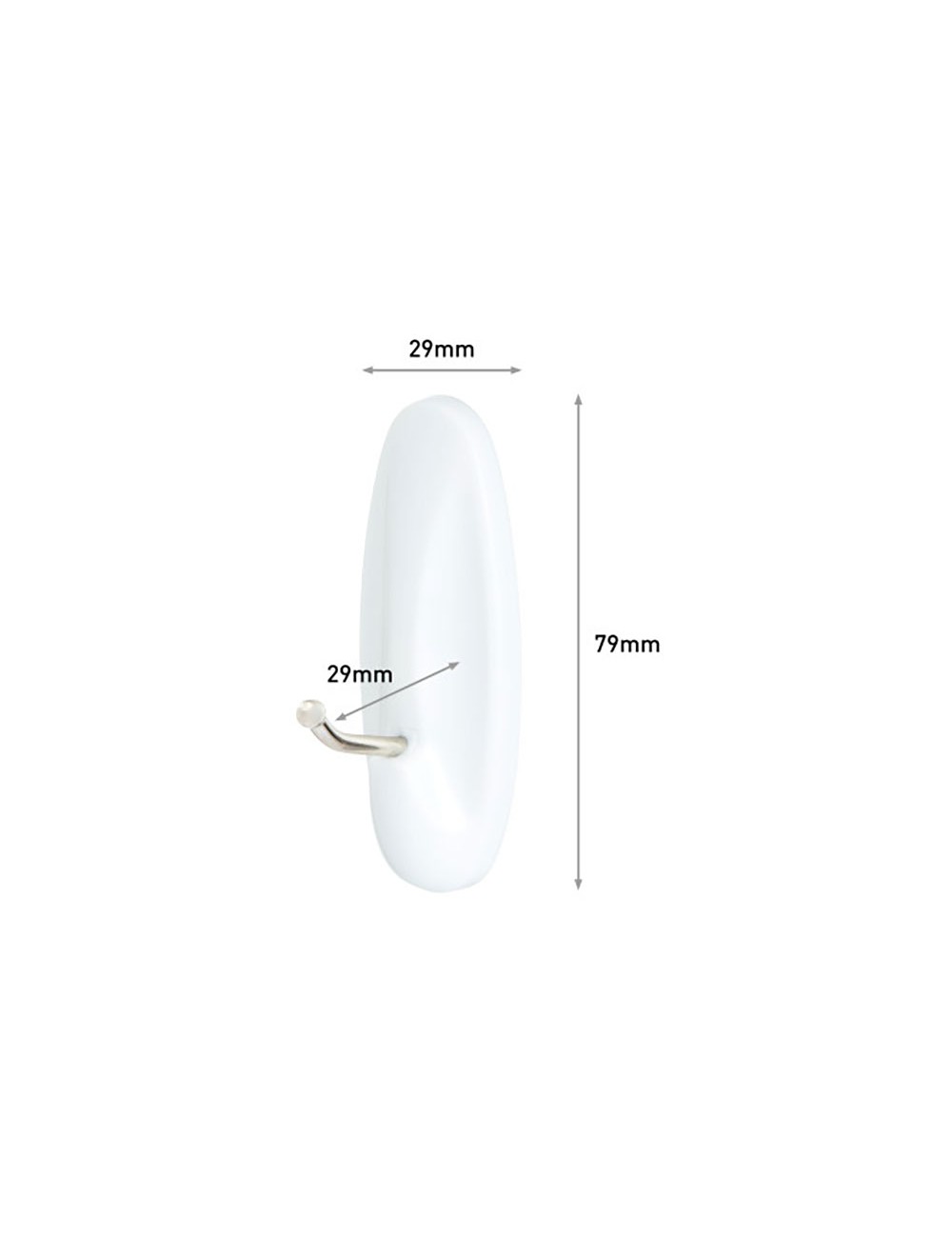 Gancho punta metálica, mediano, blanco, 29 x 79 x 29 mm, 2 uds + 4 tiras, carga max 1,3 kg