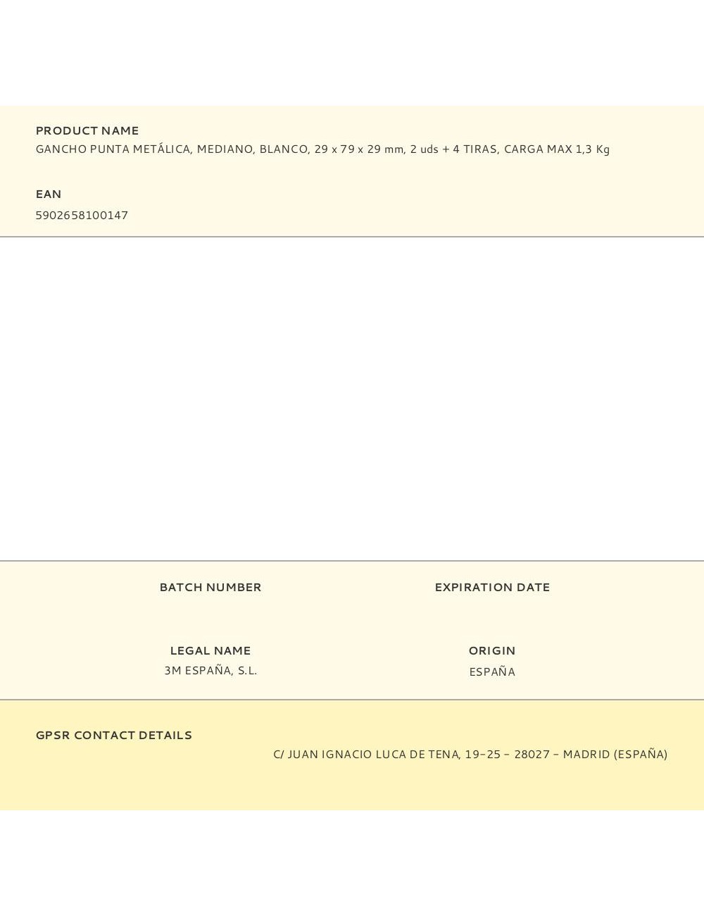 Gancho punta metálica, mediano, blanco, 29 x 79 x 29 mm, 2 uds + 4 tiras, carga max 1,3 kg