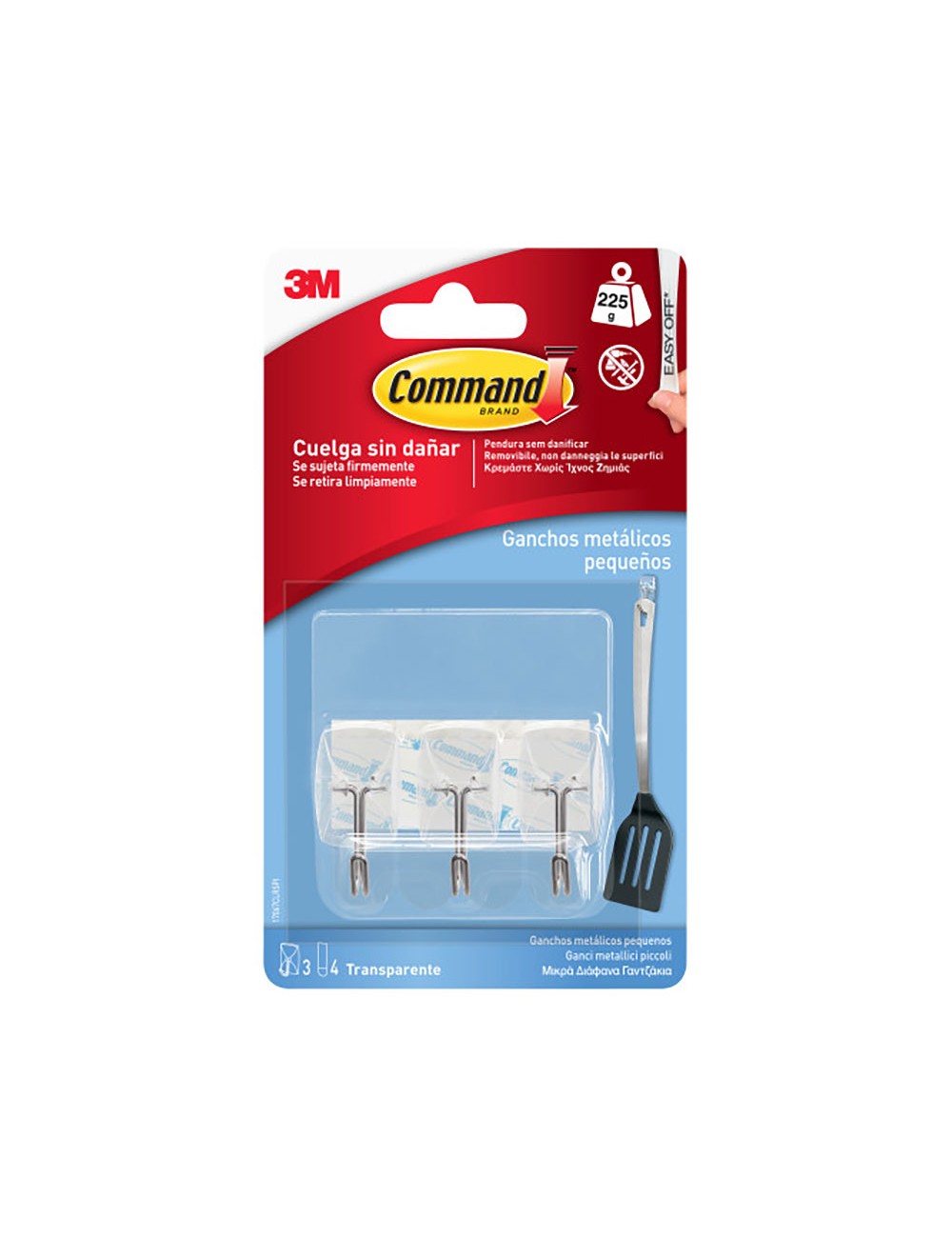 Ganchos transparentes pequeños con punta de alambre con tiras transparentes, 3 uds + 4 tiras, max 225 gr