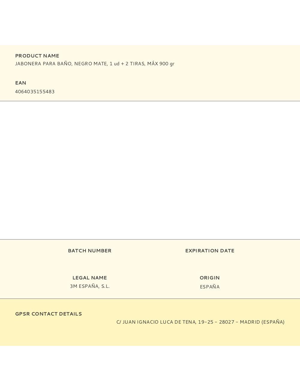 Jabonera para baño, negro mate, 1 ud + 2 tiras, máx 900 gr