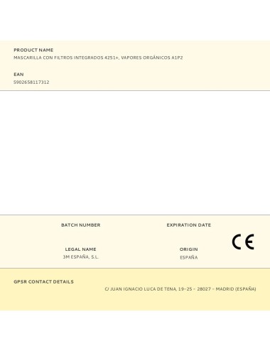 Mascarilla con filtros integrados 4251+, vapores orgánicos a1p2