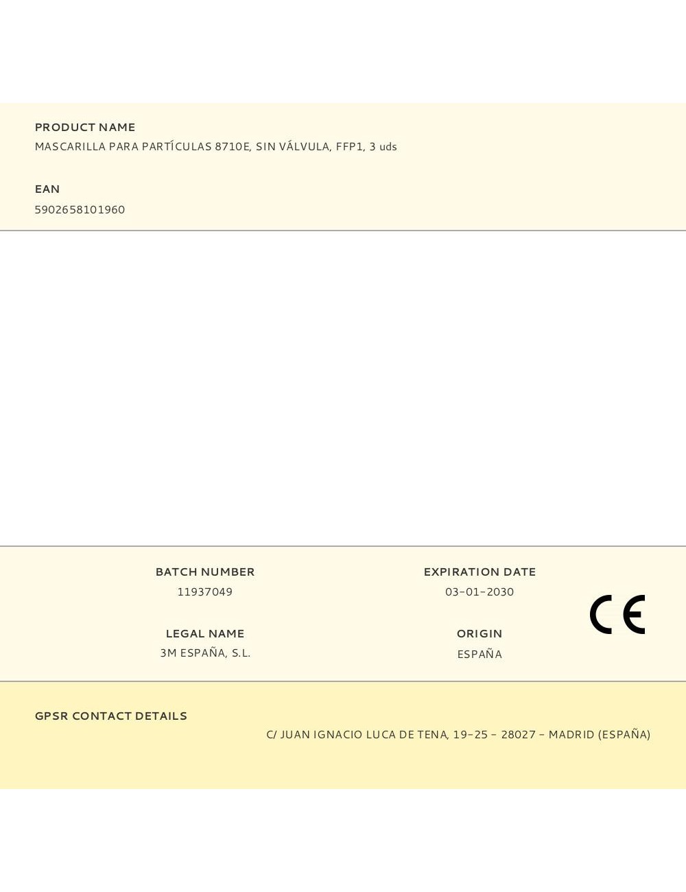 Mascarilla para partículas 8710e, sin válvula, ffp1, 3 uds