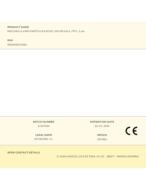 Mascarilla para partículas 8710e, sin válvula, ffp1, 3 uds
