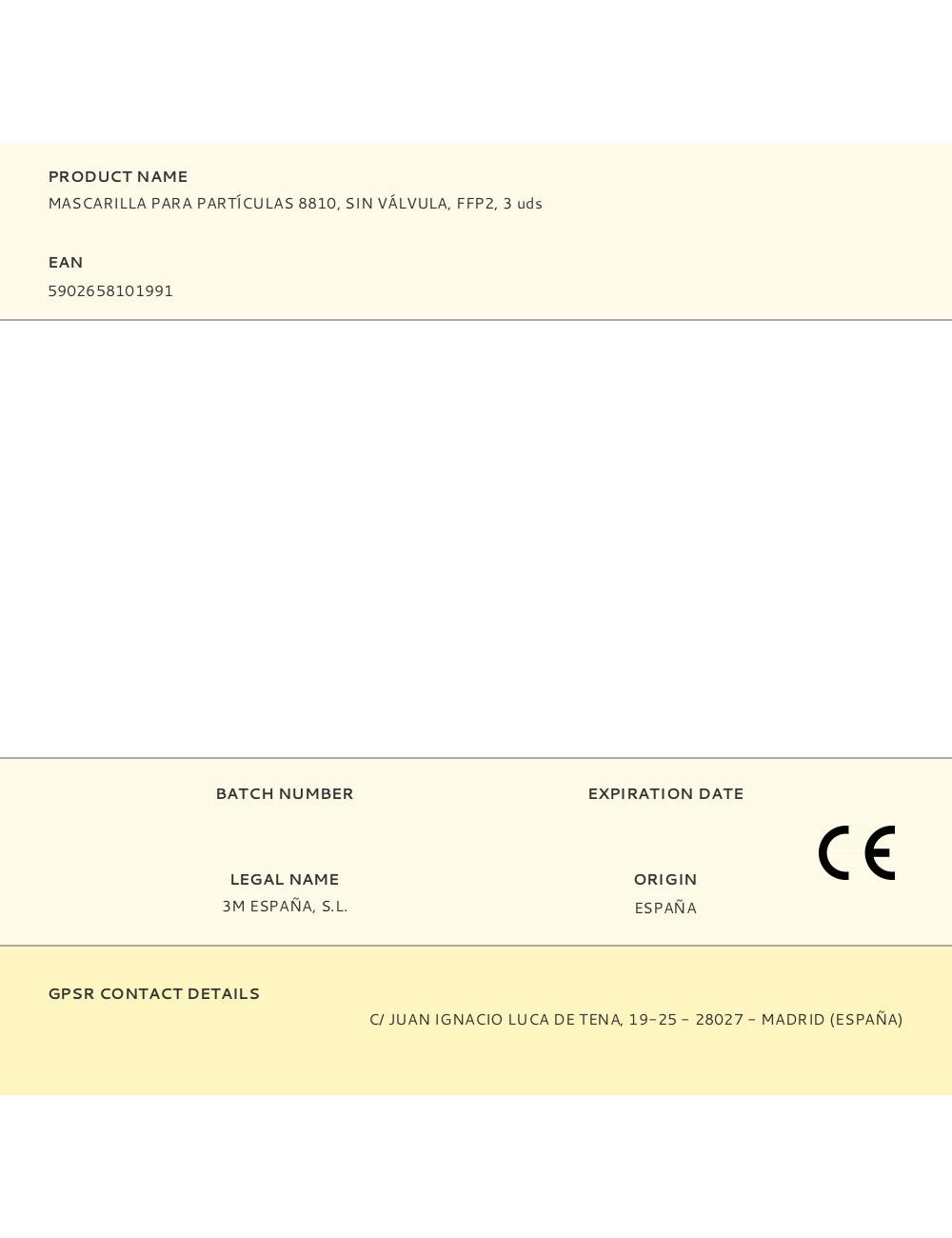 Mascarilla para partículas 8810, sin válvula, ffp2, 3 uds