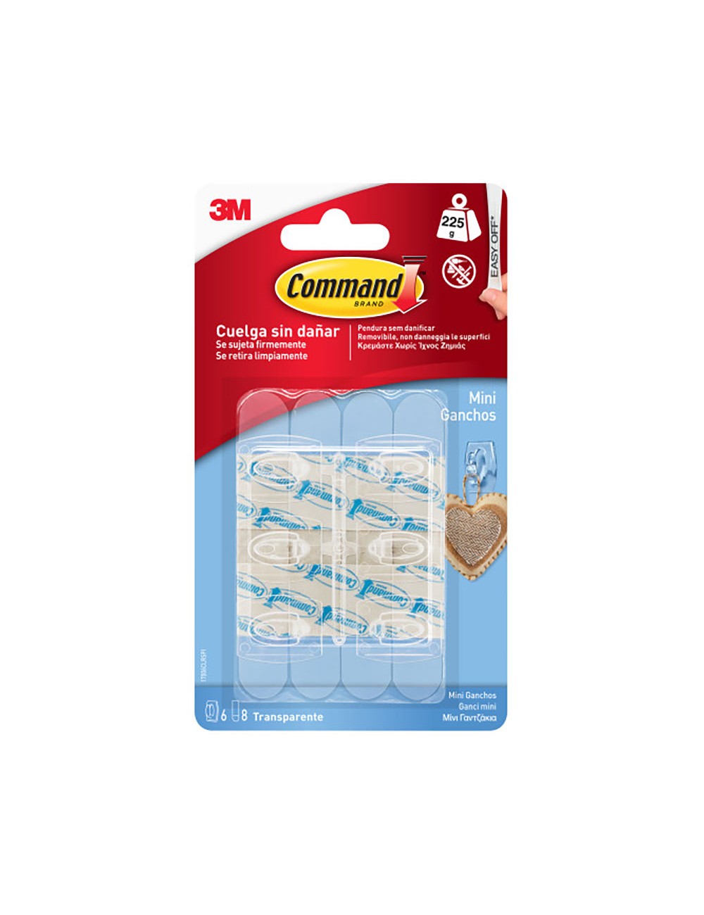 Mini ganchos, transparentes, 22 x 29 x 11 mm, 6 uds + 8 tiras, máx 225 g