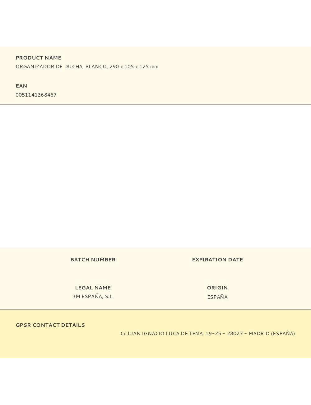 Organizador de ducha, blanco, 290 x 105 x 125 mm