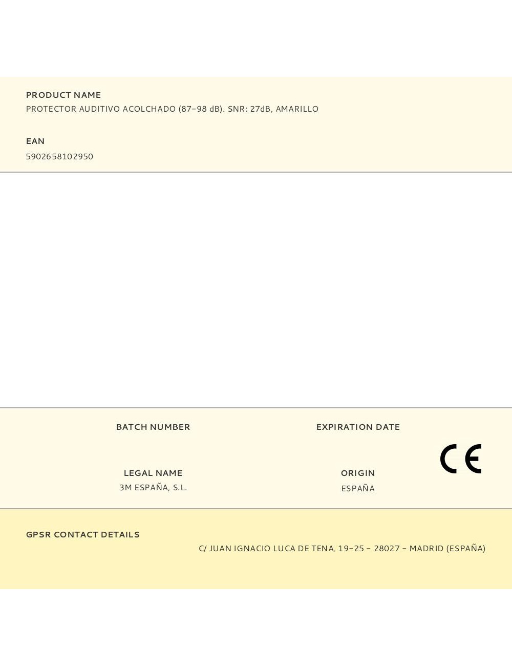 Protector auditivo acolchado (87-98 db). snr: 27db, amarillo