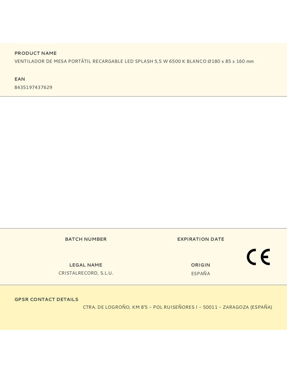 Ventilador de mesa portátil recargable led splash 5,5 w 6500 k blanco ø180 x 85 x 160 mm