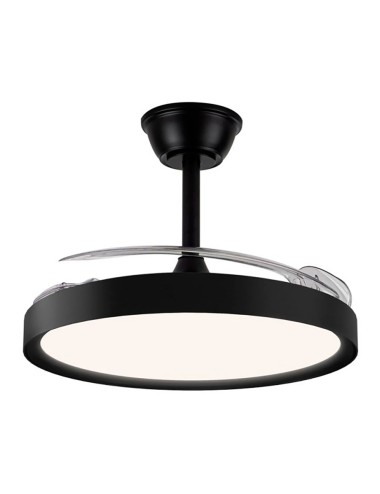 Ventilador de techo led 3cct aspas retráctiles polaris 43 w 4430 lm negro, aspas ø106 cm, plafón ø48,5 cm, altura 32 - 42 cm