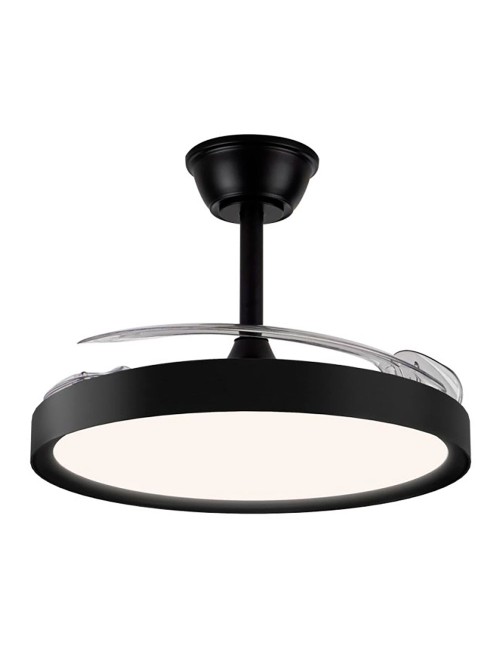 Ventilador de techo led 3cct aspas retráctiles polaris 43 w 4430 lm negro, aspas ø106 cm, plafón ø48,5 cm, altura 32 - 42 cm