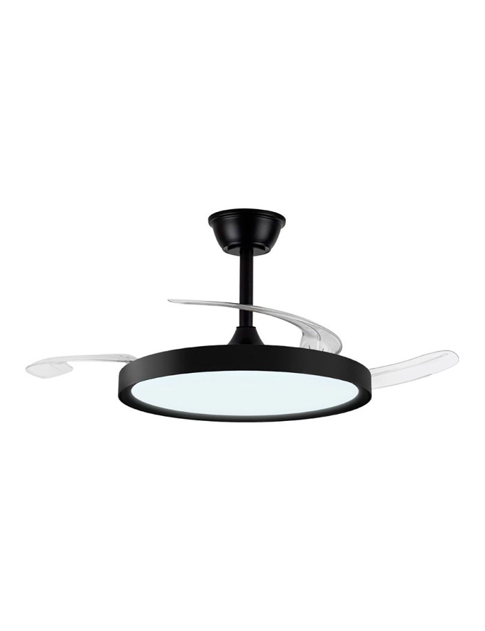 Ventilador de techo led 3cct aspas retráctiles polaris 43 w 4430 lm negro, aspas ø106 cm, plafón ø48,5 cm, altura 32 - 42 cm