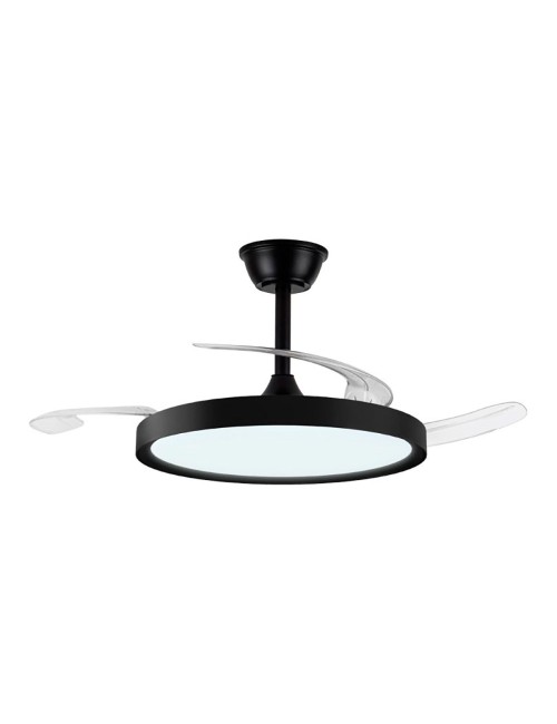 Ventilador de techo led 3cct aspas retráctiles polaris 43 w 4430 lm negro, aspas ø106 cm, plafón ø48,5 cm, altura 32 - 42 cm