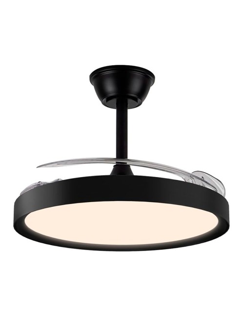 Ventilador de techo led 3cct aspas retráctiles polaris 43 w 4430 lm negro, aspas ø106 cm, plafón ø48,5 cm, altura 32 - 42 cm