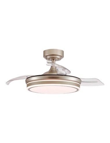 Ventilador de techo led 3cct aspas retráctiles moss 72 w 7920 lm níquel, aspas ø106 cm, plafón ø48,5 cm, altura 32 - 42 cm