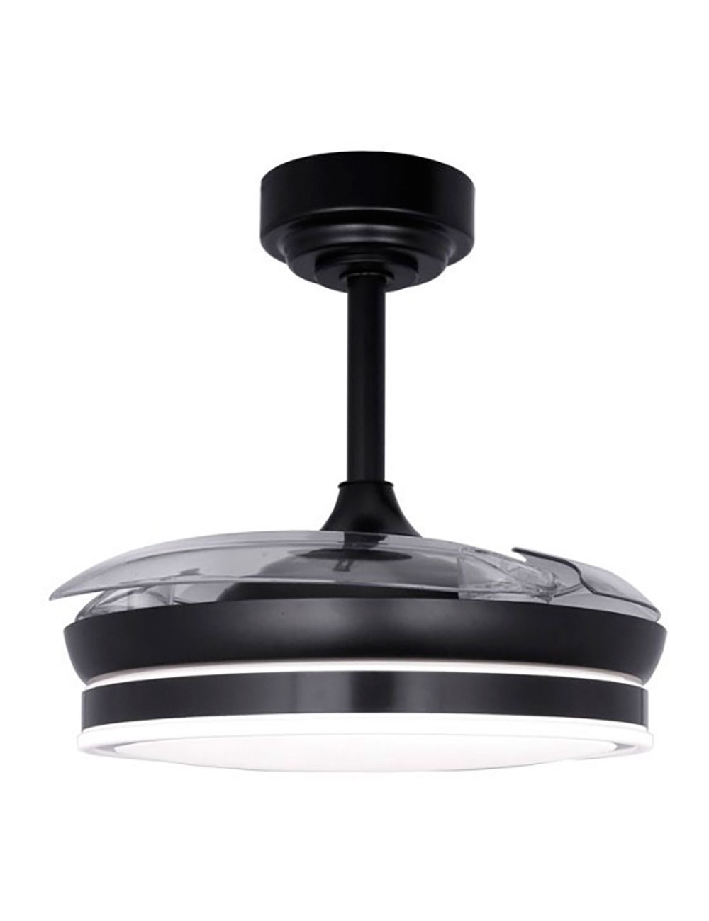 Ventilador de techo led 3cct aspas retráctiles moss mini 46 w 5520 lm negro, aspas ø92 cm, plafón ø39 cm, altura 32 - 42 cm