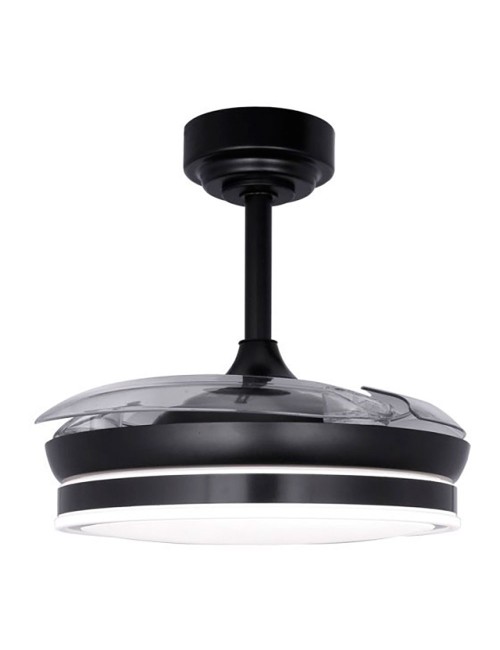 Ventilador de techo led 3cct aspas retráctiles moss mini 46 w 5520 lm negro, aspas ø92 cm, plafón ø39 cm, altura 32 - 42 cm