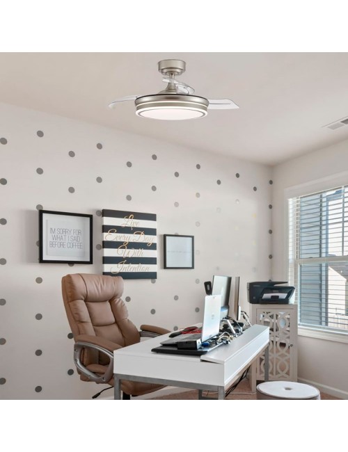 Ventilador de techo led 3cct aspas retráctiles moss mini 46 w 5520 lm níquel, aspas ø92 cm, plafón ø39 cm, altura 32 - 42 cm ...