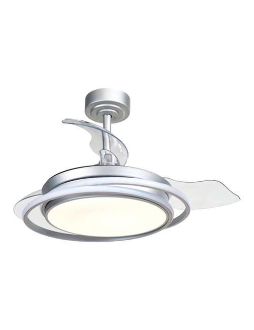 Ventilador de techo led 3cct aspas retráctiles antila mini 40 w 4000 lm plata, aspas ø92 cm, plafón ø40 cm, altura 38 - 48 c ...