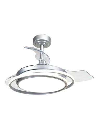 Ventilador de techo led 3cct aspas retráctiles antila mini 40 w 4000 lm plata, aspas ø92 cm, plafón ø40 cm, altura 38 - 48 c ...