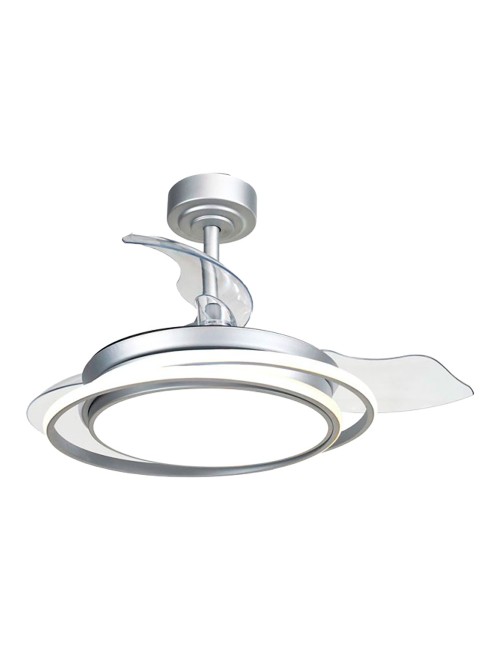 Ventilador de techo led 3cct aspas retráctiles antila mini 40 w 4000 lm plata, aspas ø92 cm, plafón ø40 cm, altura 38 - 48 c ...