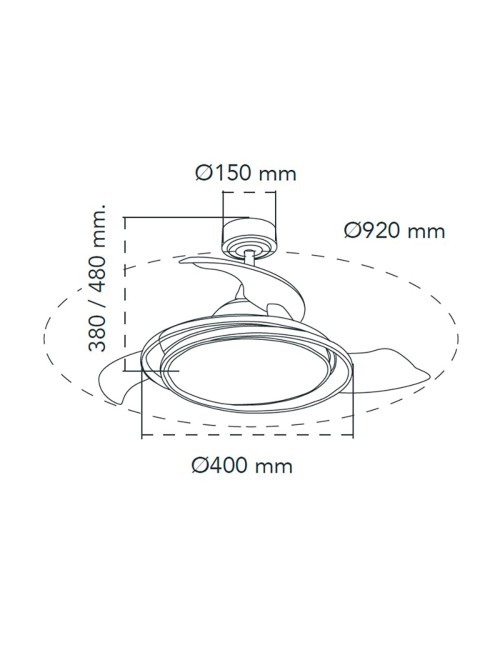 Ventilador de techo led 3cct aspas retráctiles antila mini 40 w 4000 lm plata, aspas ø92 cm, plafón ø40 cm, altura 38 - 48 c ...