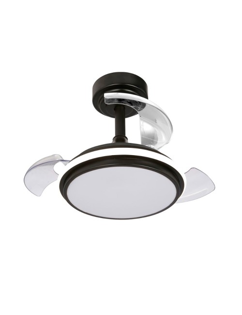 Ventilador de techo led 3cct aspas retráctiles antila mini xs 35 w 3000 lm negro, aspas ø55 cm, plafón ø32 cm, altura 38 - 4 ...