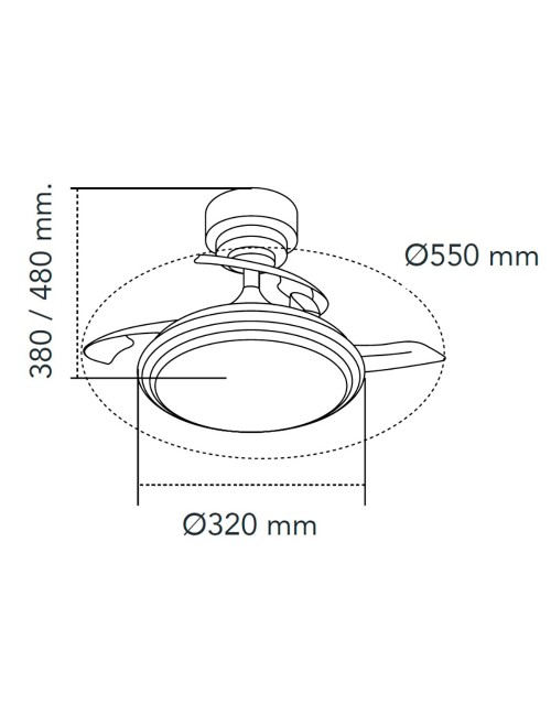 Ventilador de techo led 3cct aspas retráctiles antila mini xs 35 w 3000 lm negro, aspas ø55 cm, plafón ø32 cm, altura 38 - 4 ...
