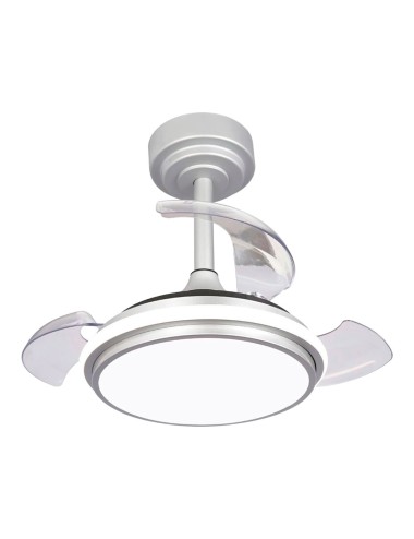 Ventilador de techo led 3cct aspas retráctiles antila mini xs 35 w 3000 lm plata, aspas ø55 cm, plafón ø32 cm, altura 38 - 4 ...