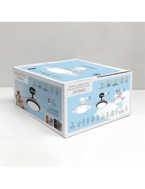Ventilador de techo led 3cct aspas retráctiles antila mini xs 35 w 3000 lm plata, aspas ø55 cm, plafón ø32 cm, altura 38 - 4 ...