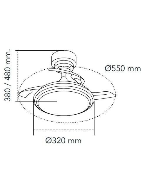 Ventilador de techo led 3cct aspas retráctiles antila mini xs 35 w 3000 lm plata, aspas ø55 cm, plafón ø32 cm, altura 38 - 4 ...