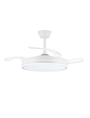 Ventilador de techo led 3cct aspas retráctiles evo smart 72 w 7920 lm blanco, aspas ø106 cm, plafón ø48,5 cm, altura 32 - 42 ...