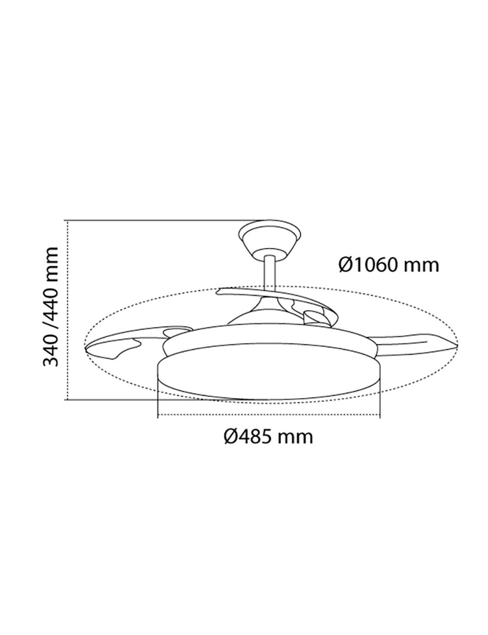 Ventilador de techo led 3cct aspas retráctiles stars evo smart 72 w 7920 lm blanco, aspas ø106 cm, plafón ø48,5 cm, altura 3 ...
