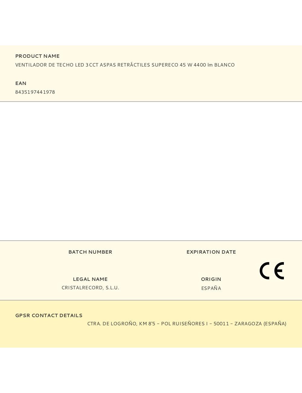 Ventilador de techo led 3cct aspas retráctiles supereco 45 w 4400 lm blanco, ø106 cm, plafón ø48,5 cm, altura 32 - 42 cm