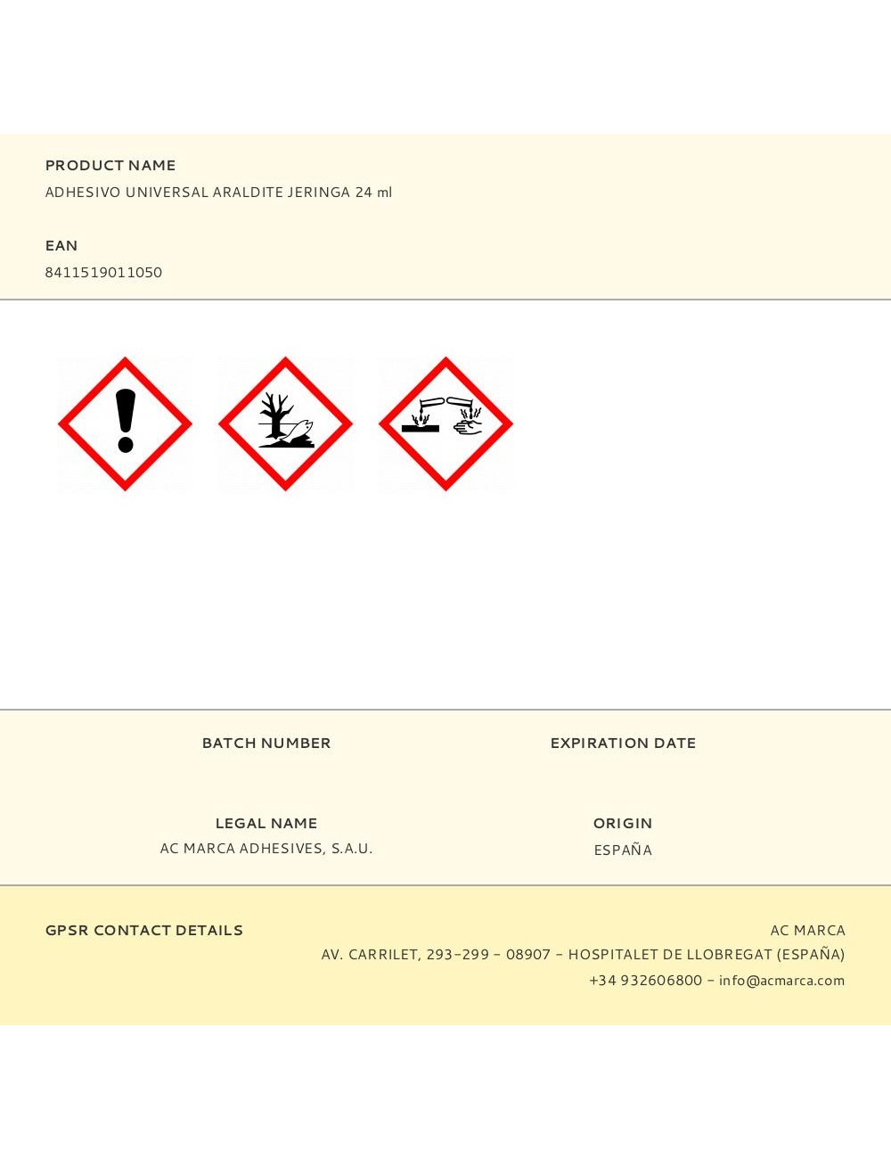 Adhesivo universal araldite jeringa 24 ml