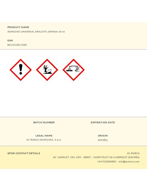 Adhesivo universal araldite jeringa 24 ml