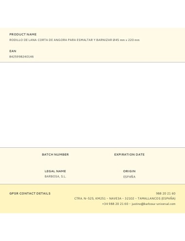 Rodillo de lana corta de angora para esmaltar y barnizar ø45 mm x 220 mm