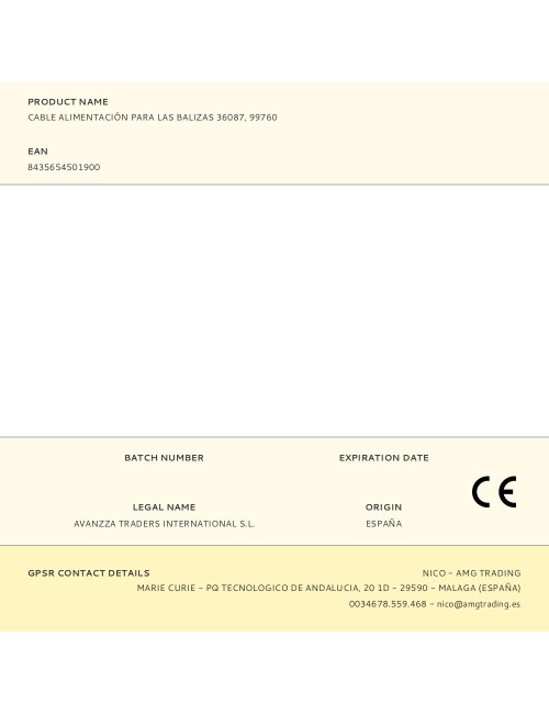 Cable alimentación continua para las balizas 36087, 99760, 36053