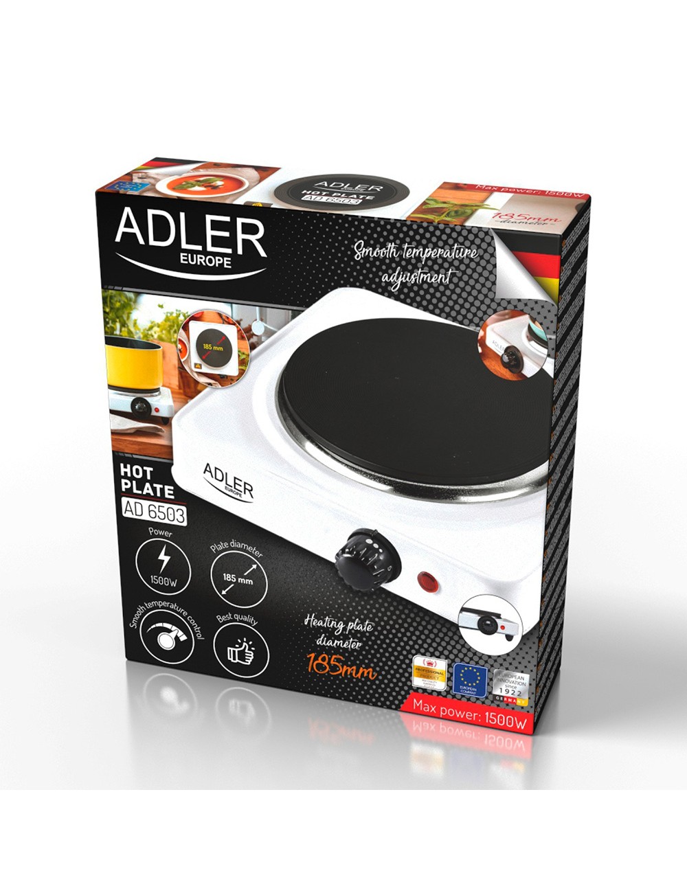 Cocina eléctrica un quemador 1500 w blanca, 25 x 28 x 7 cm