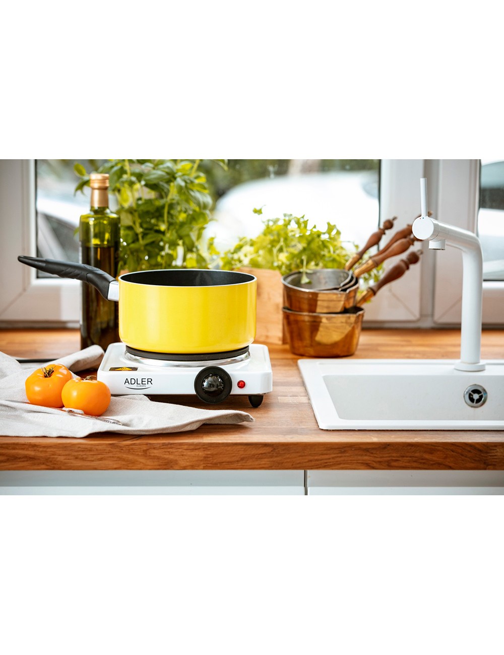 Cocina eléctrica un quemador 1500 w blanca, 25 x 28 x 7 cm