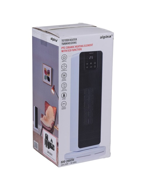 Calefactor de torre 800/2000 w, blanco, 21 x 21 x 46 cm