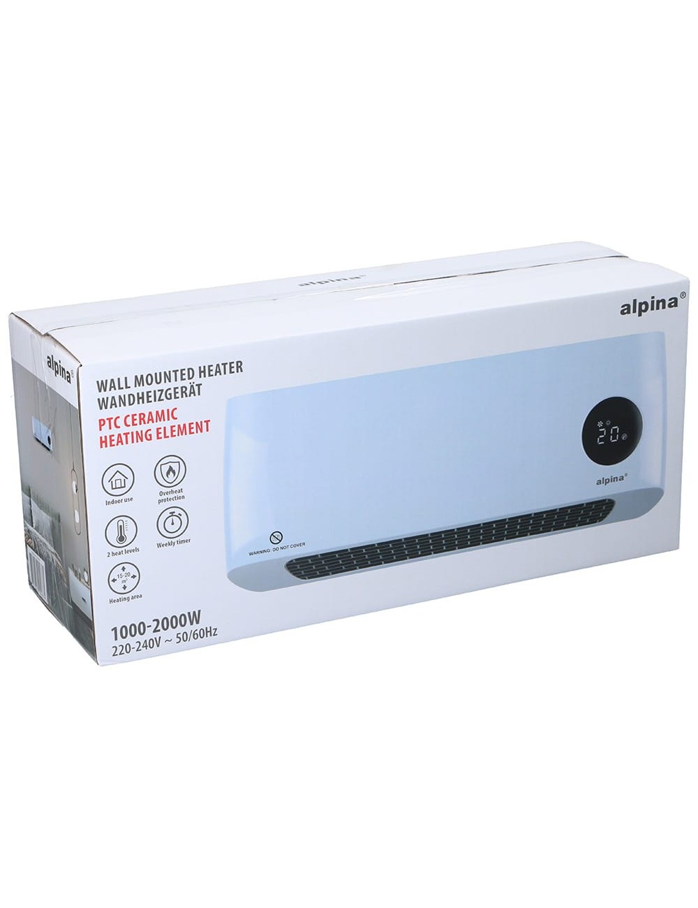 Calefactor de pared 1000/2000 w, blanco 42 x 10,5 x 17,5 cm