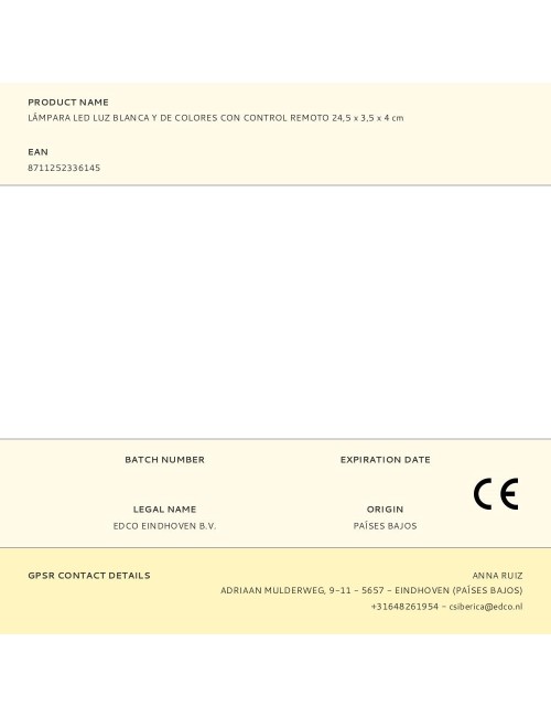 Lámpara led luz blanca y de colores con control remoto 24,5 x 3,5 x 4 cm