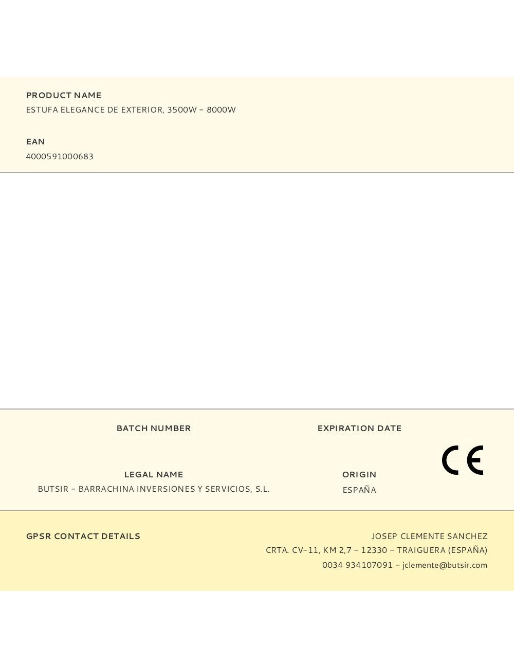 Estufa elegance de exterior, 3500 w - 8000 w