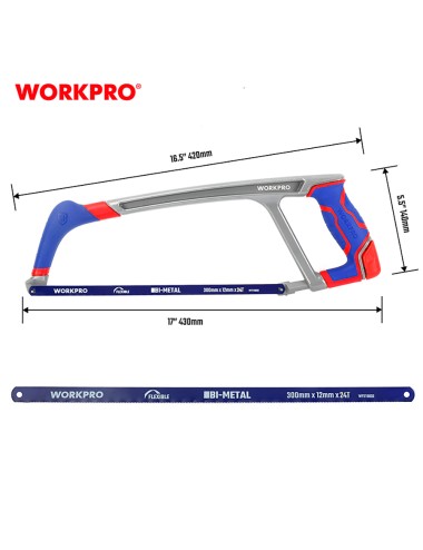 Sierra de arco para metales, 24 tpi, 300 x 12 mm