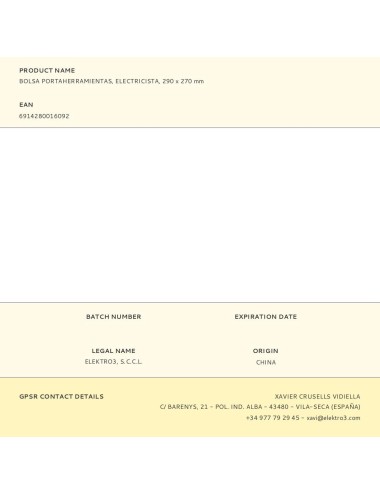 Bolsa portaherramientas, electricista (herramienta no incluida), 290 x 270 mm